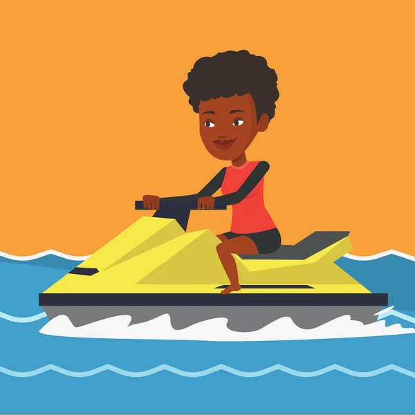 培训在摩托艇在海面上的非洲女人. — 图库矢量图片