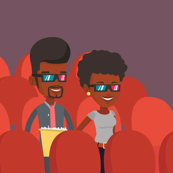 Happy friends watching 3D movie in the theatre. — Stock Vector