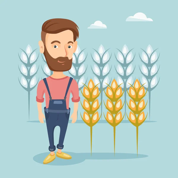 Agriculteur dans le champ de blé illustration vectorielle . — Image vectorielle