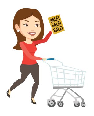 Acele Satılık saklamak için çalışan kadın.