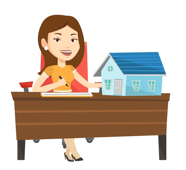 Agent immobilier signant le contrat d'achat d'une maison . — Image vectorielle