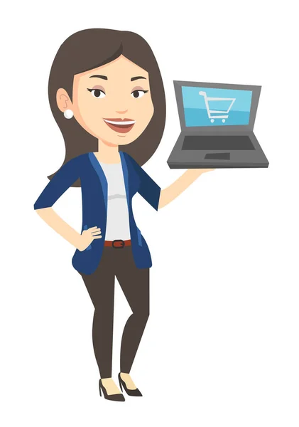 Mulher compras online vetor ilustração . — Vetor de Stock