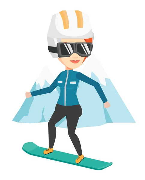 Junge Frau Snowboard Vektor Illustration. — Stockvektor