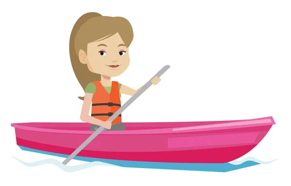 Woman riding in kayak vector illustration. — Stock Vector
