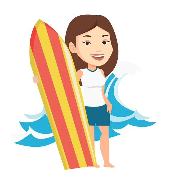 Surfer hält Surfbrett Vektor Illustration. — Stockvektor