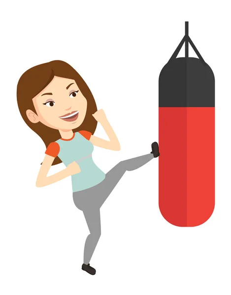 Mujer haciendo ejercicio con saco de boxeo . — Archivo Imágenes Vectoriales