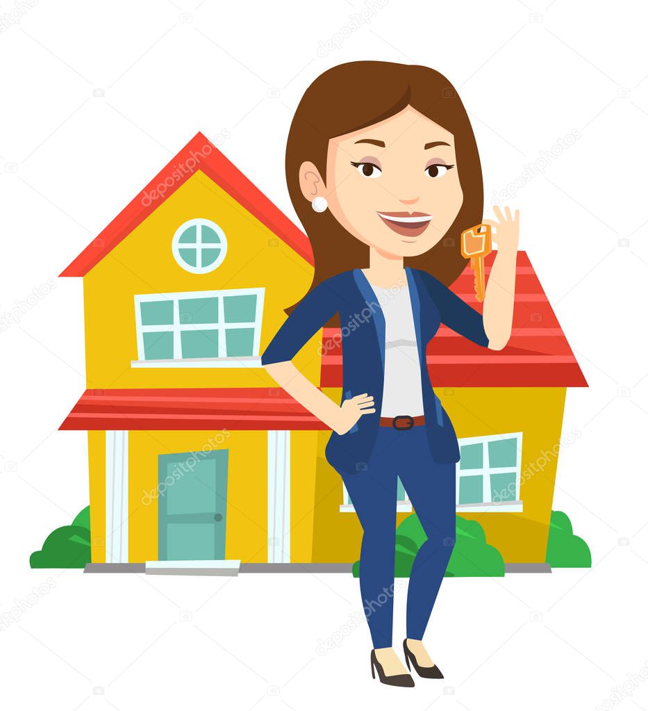 Real estate agent with key vector illustration.