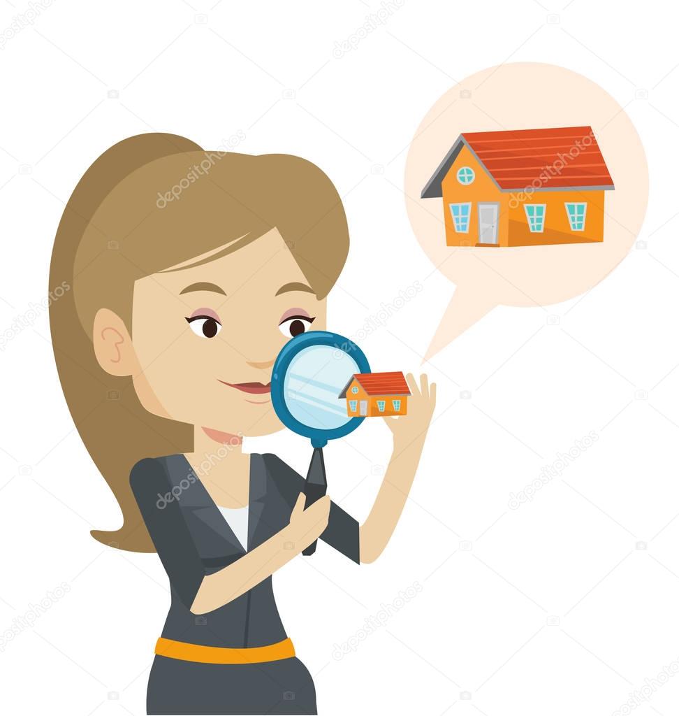 Woman looking for house vector illustration.
