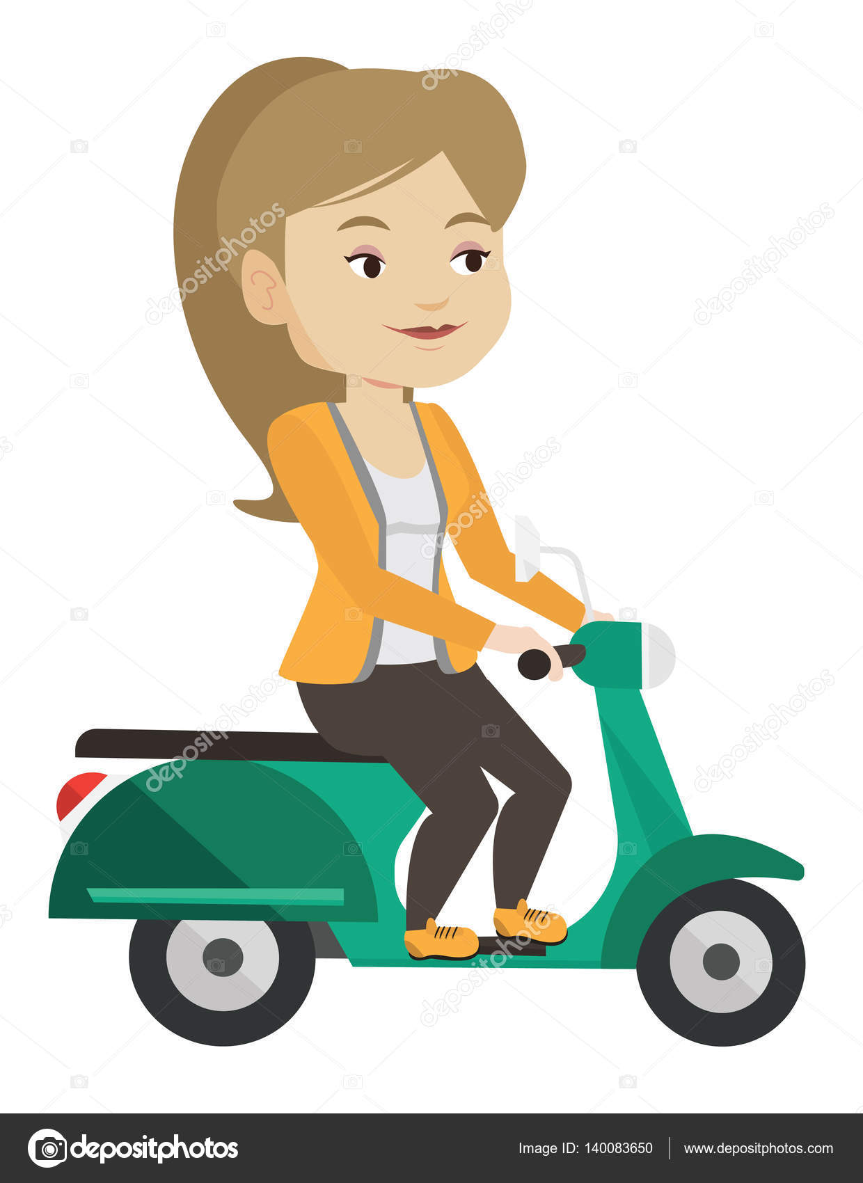Woman riding scooter vector illustration. Stock Vector by