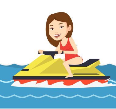 Kafkas kadın denizde jet Kayak eğitim.