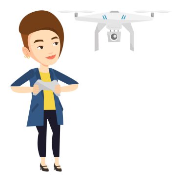 Kadın uçan uçak vektör çizim.