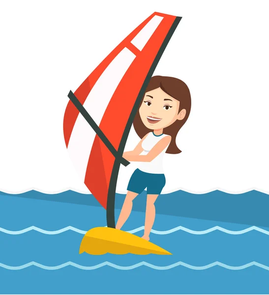 帆板运动在海中的年轻女子. — 图库矢量图片