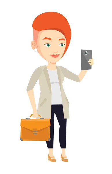 Mujer de negocios haciendo ilustración vectorial selfie . — Vector de stock