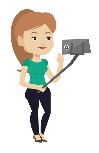 Γυναίκα κάνει selfie εικονογράφηση διάνυσμα. — Διανυσματικό Αρχείο