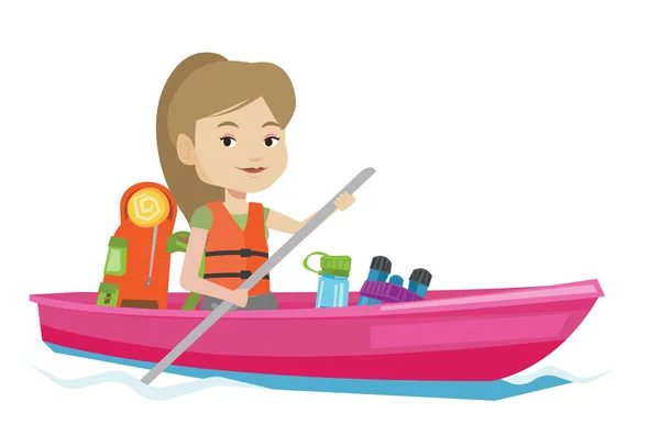 Woman riding in kayak vector illustration. — Stock Vector