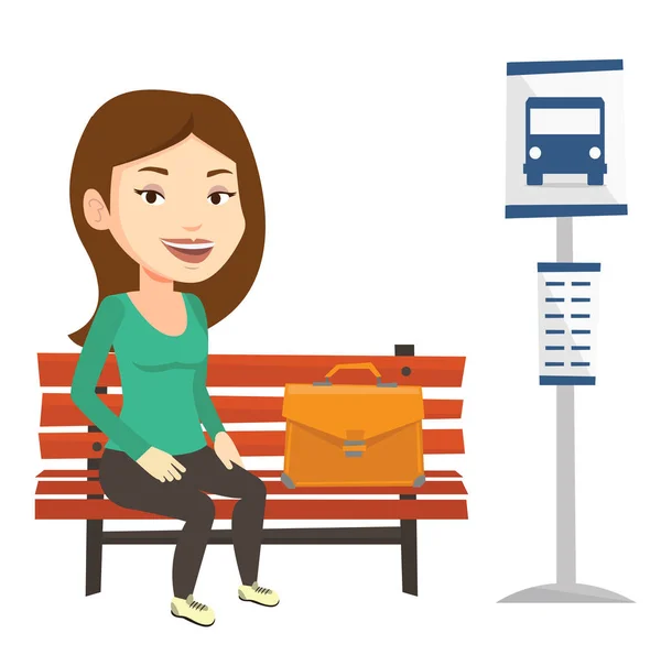 Business woman waiting at the bus stop. — Stock Vector