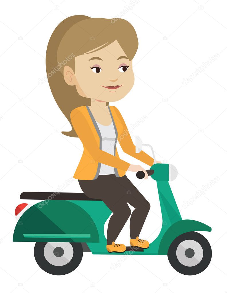 Woman riding scooter vector illustration.
