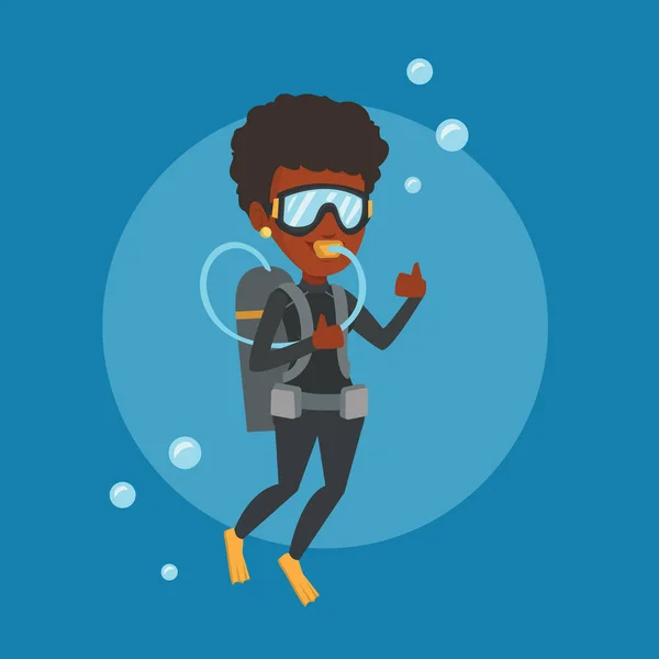 Woman diving with scuba and showing thumb up. — Stock Vector