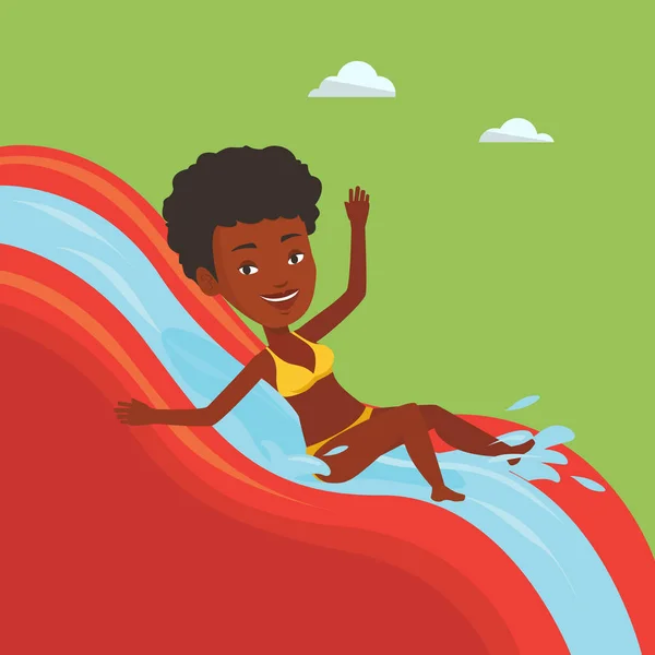 Mulher cavalgando para baixo waterslide vetor ilustração . — Vetor de Stock