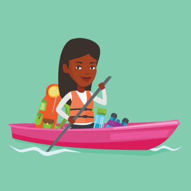 Kayık vektör çizim içinde sürme kadın.