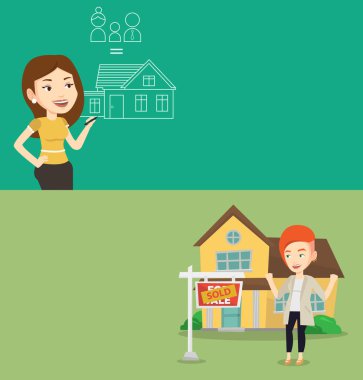 Metin için yer ile iki gayrimenkul afiş.