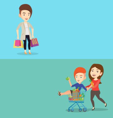 Metin için yer ile iki alışveriş afiş.