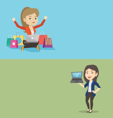 Metin için yer ile iki alışveriş afiş.