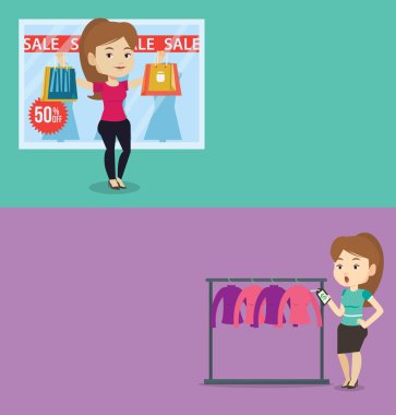 Metin için yer ile iki alışveriş afiş.