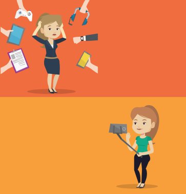 Metin için yer ile iki teknoloji afiş.