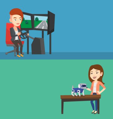 Metin için yer ile iki teknoloji afiş.