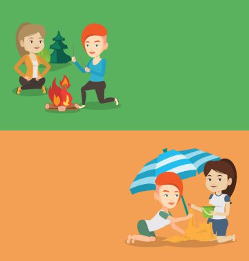 İki afiş metin için yer ile seyahat.