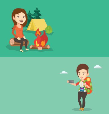 İki afiş metin için yer ile seyahat.