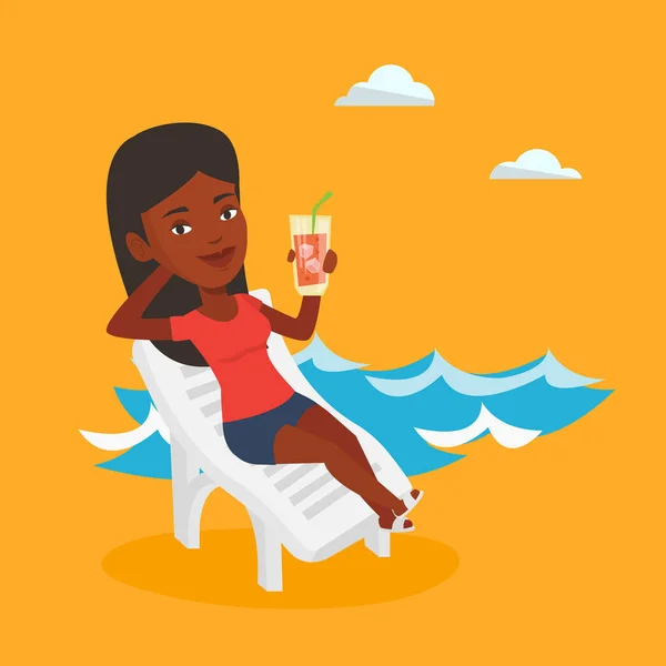 Femme relaxante sur chaise de plage illustration vectorielle . — Image vectorielle