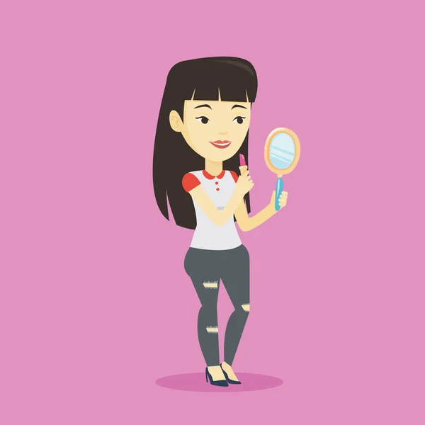 Lächelnde asiatische Frau beim Make-up — Stockvektor