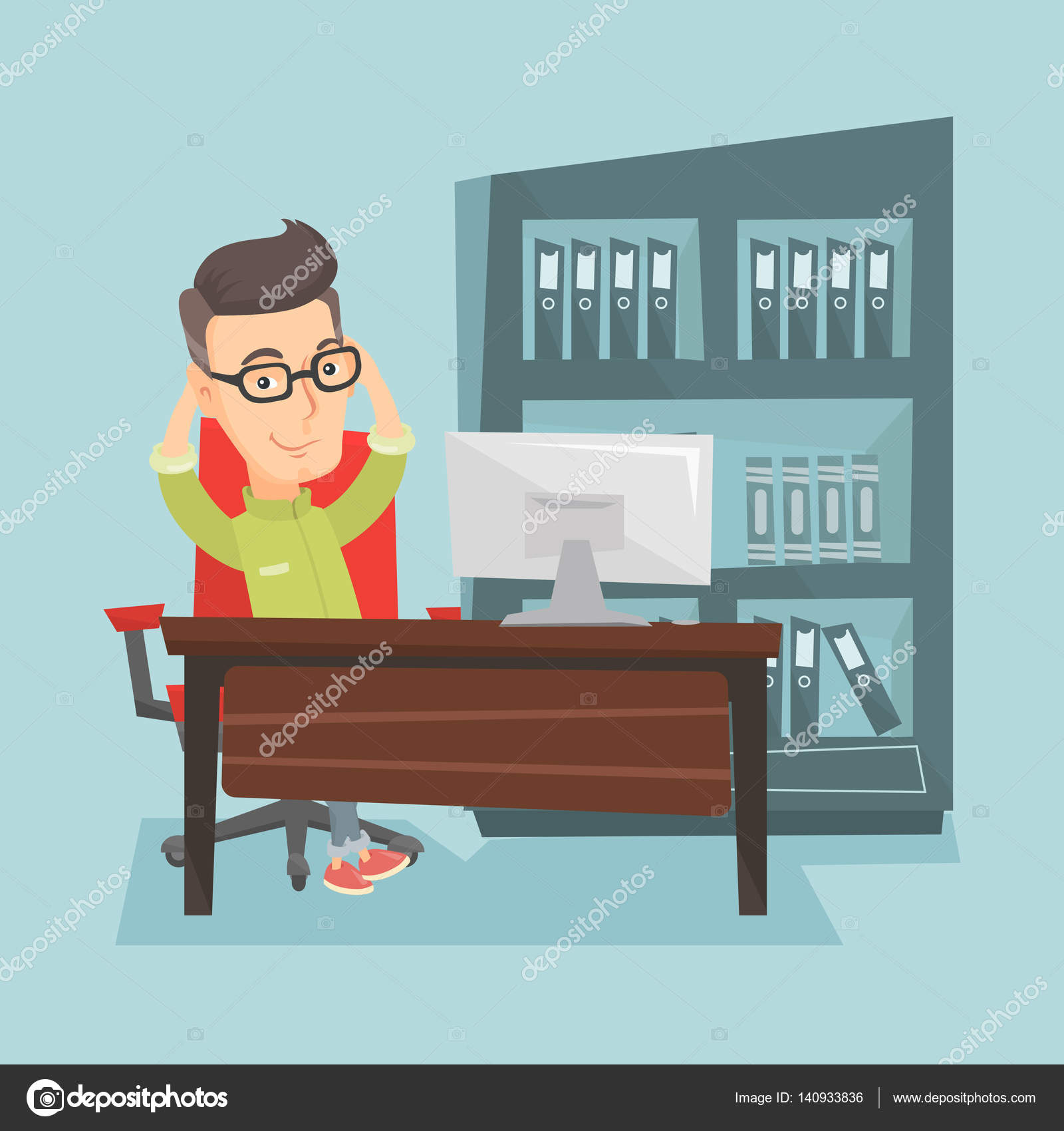 Satisfied Business Man Relaxing In Office — Stock Vector