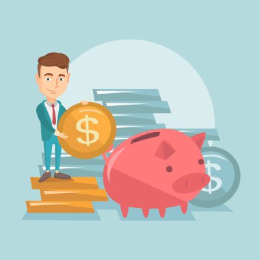 Domuzcuk bankada para koyarak iş adamı.