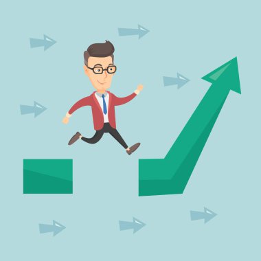 İş adamı yukarı ok üzerinde boşluk atlama.