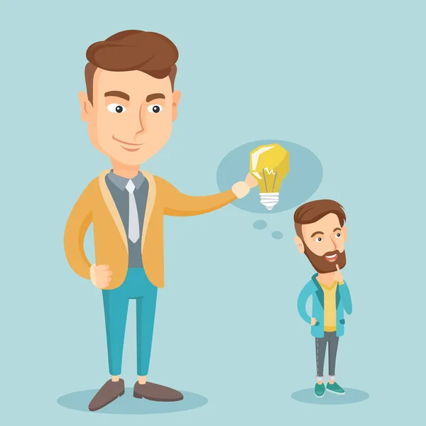 Business man giving idea bulb to his partner. — Stock Vector