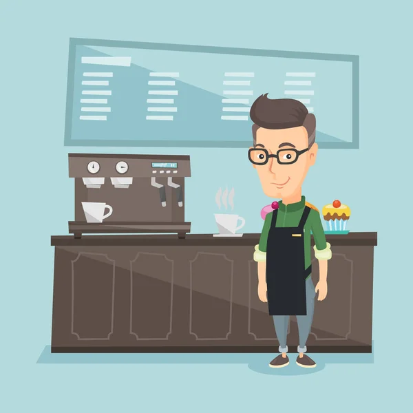 Barista debout près de la machine à café . — Image vectorielle