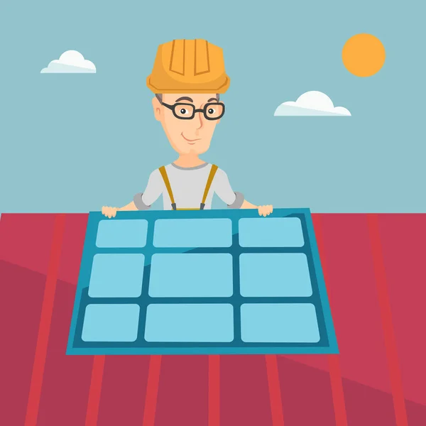 Constructor installing solar panel. — Stock Illustration Constructor installing solar panel. Stock Vector