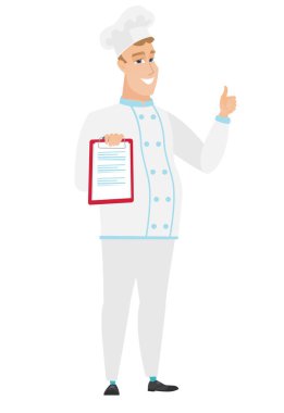 Şef yemek başparmak pes pano ile.