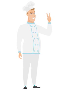 Zafer jest gösterilen beyaz şef aşçı.