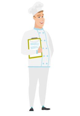 Pano kağıtları ile tutarak şef aşçı.