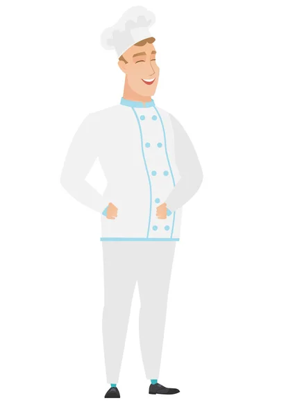 Jeune chef caucasien cuisinier rire . — Image vectorielle