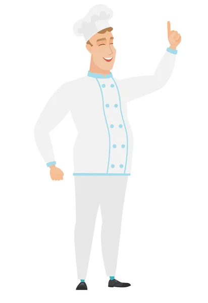 Caucasian chef cook pointing with his forefinger. — Stock Vector