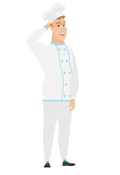 Chef caucasien cuisinier tenant la main derrière la tête . — Image vectorielle