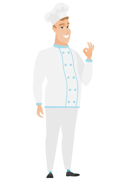 Chef sonriente cocinero mostrando signo ok . — Vector de stock