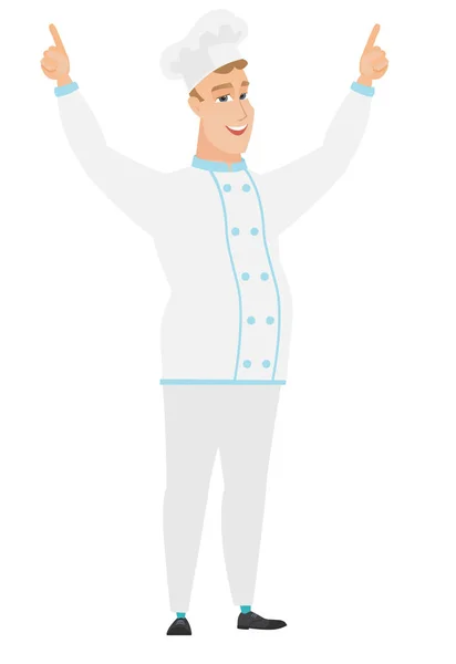 Chef cook standing with raised arms up. — Stock Vector