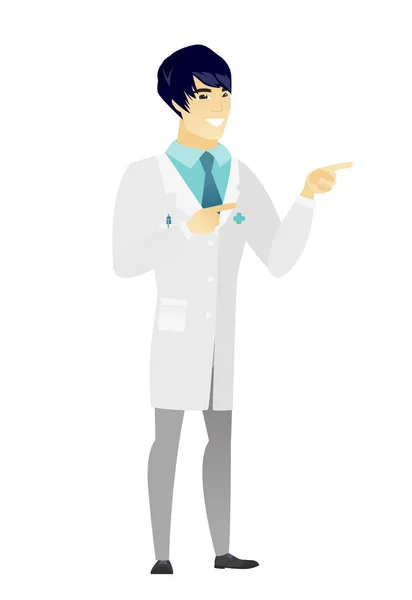 Jeune asiatique médecin pointant vers le côté . — Image vectorielle