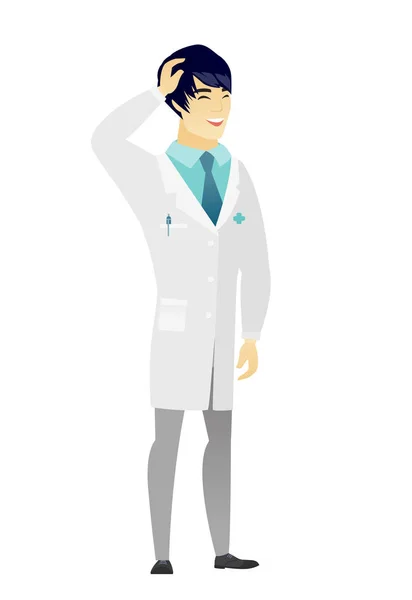Młody lekarz Azjatka w medycznych suknia śmiejąc się. — Wektor stockowy
